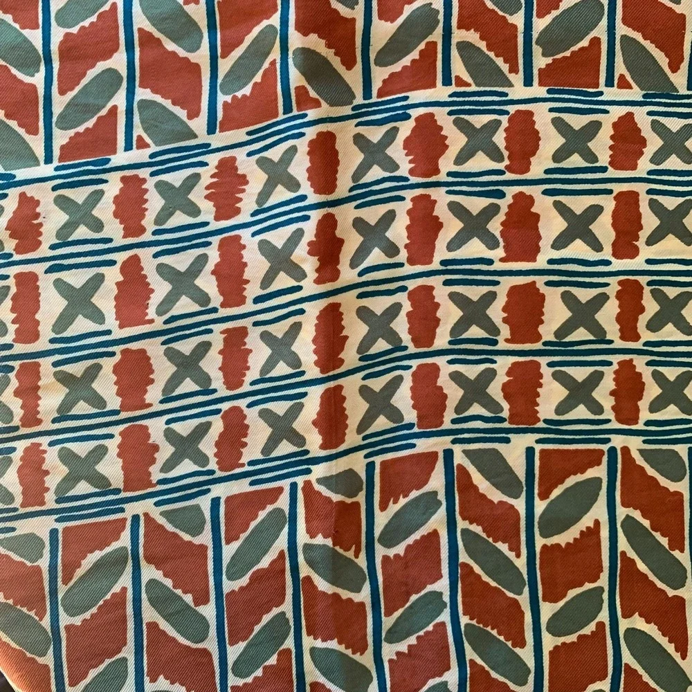 Echo Vintage Silk Scarf Geometric Abstract Print Red Blue Cream Oblong